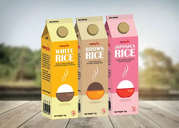 Creative branding and packaging design for Newgain products with modern visual identity